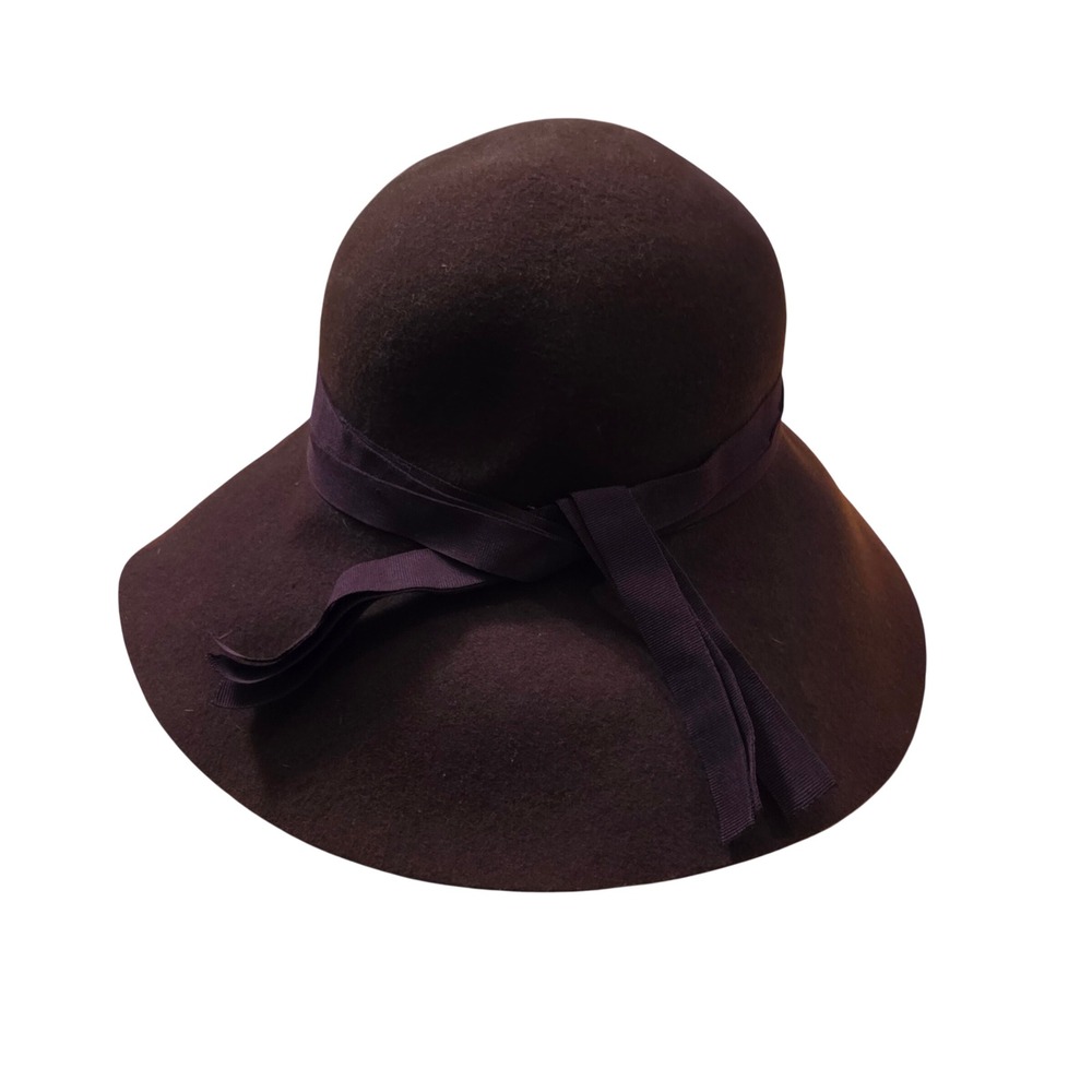 Lauren Ralph Lauren Brown 100% Wool Cloche Hat Wide Brim Grosgrain Bow One Size